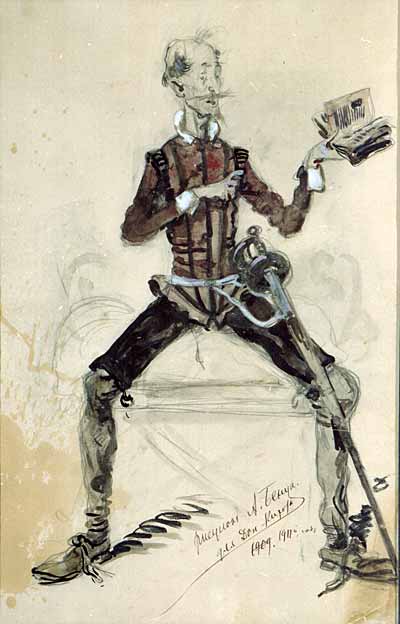 А. Бенуа. Эскиз костюма Дон Кихота для Ф. Шаляпина. 1909